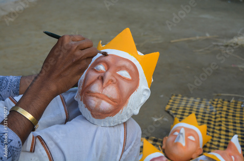 Mask making at Chamaguri Sattra in Majuli. photo