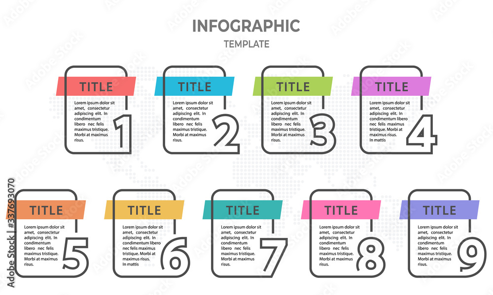 Infographic thin line template with numbers 9 options. Infographic thin line template with numbers 9 options.