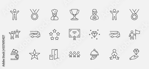 Set of Success Related Vector Line Icon. Contains such Icons as Cup, Ribbon, Star, Winner, Reward and more.Editable Stroke. 32x32 Pixels