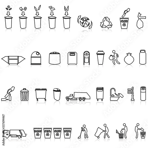 Garbage, Rubbish, Dump outline icons set