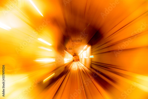 Obraz na płótnie Abstract image of motion blurred tracks and subway tunnel in Copenhagen, Denmark. (high-speed technology - concept) w salonie