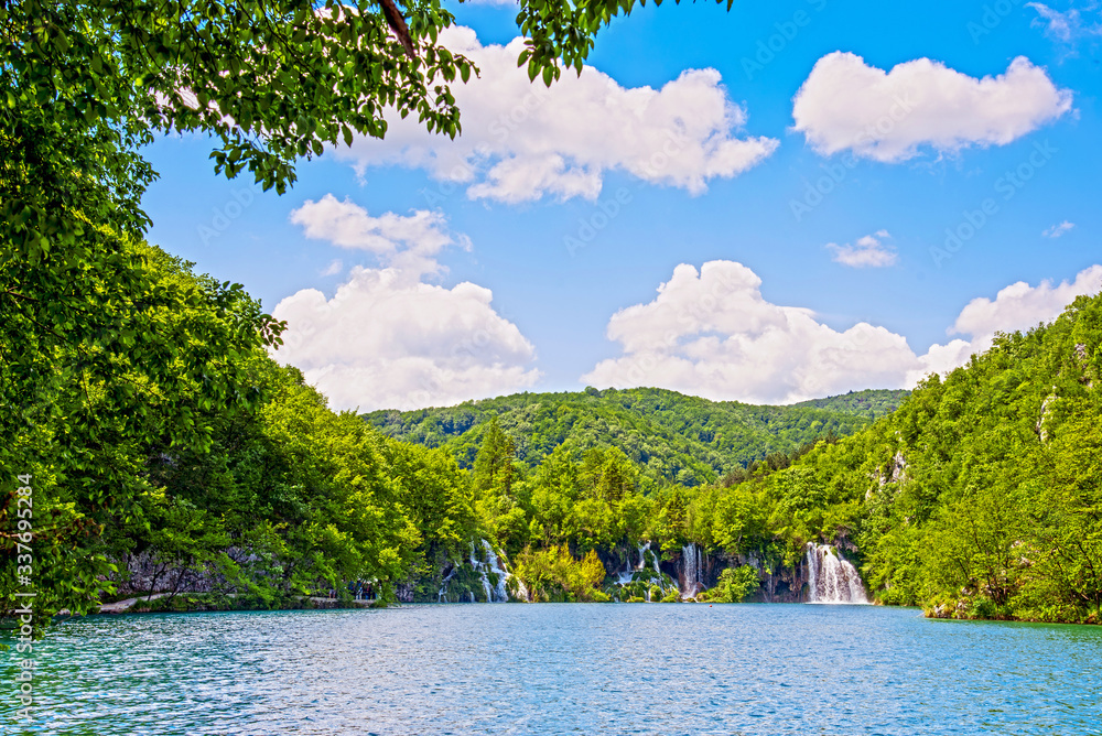 Incredibly beautiful fabulous magical landscape with a waterfall in Plitvice, Croatia (harmony meditation, antistress - concept)
