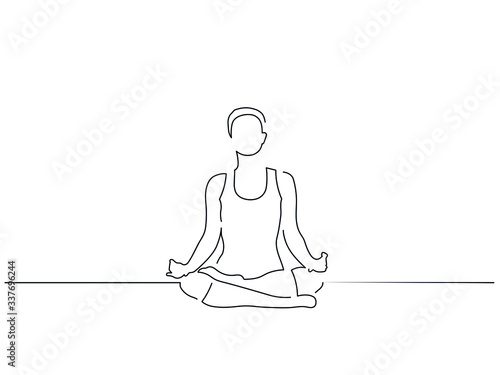 Woman practicing yoga isolated line drawing, vector illustration design. Sport collection.