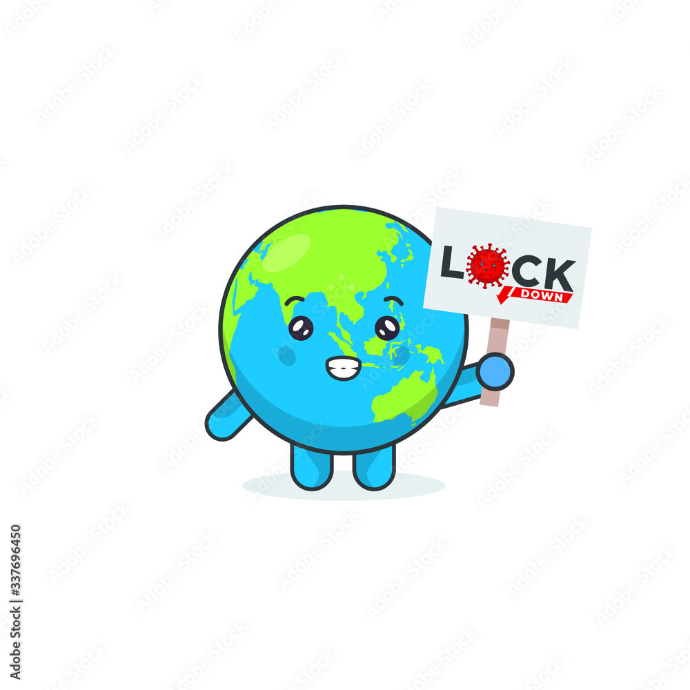 Cute Earth character says to lockdown Cute Earth character says to lockdown
