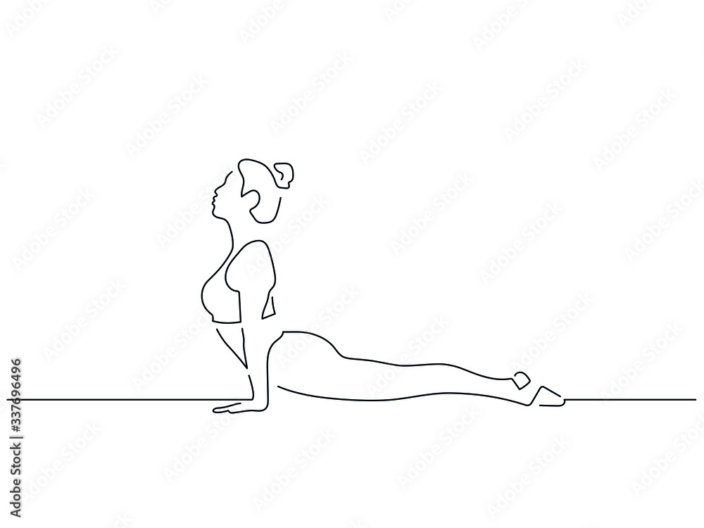 Fototapeta Woman practicing yoga isolated line drawing, vector illustration design. Sport collection.