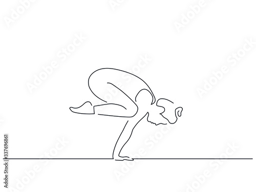 Woman practicing yoga isolated line drawing, vector illustration design. Sport collection.