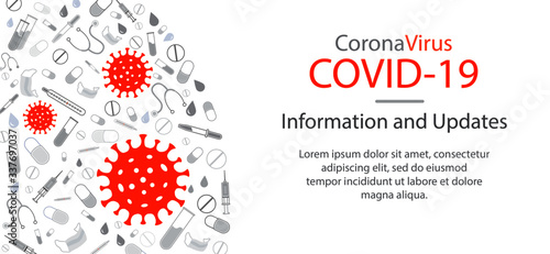 Vector illustration on a medical theme. Stop coronavirus. Virus treatment, information advice and updates.