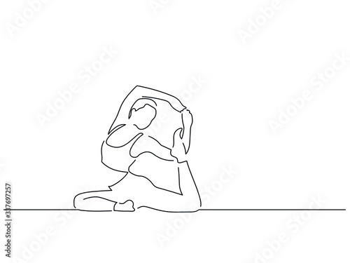Woman practicing yoga isolated line drawing, vector illustration design. Sport collection.