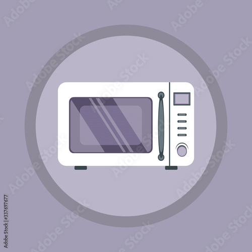 Microwave icon in violet circle with violet background. Flat illustration of steel microwave vector icon for web design and ets.