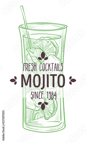 Mojito fresh cocktail with lime and mint vector