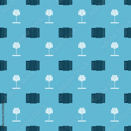 Set Musical instrument accordion and Music stand on seamless pattern. Vector