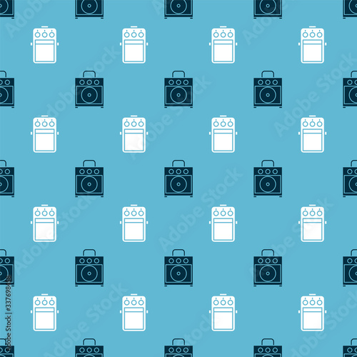Set Guitar amplifier and Guitar pedal on seamless pattern. Vector