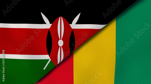 The flags of Kenya and Guinea. News, reportage, business background. 3d illustration photo