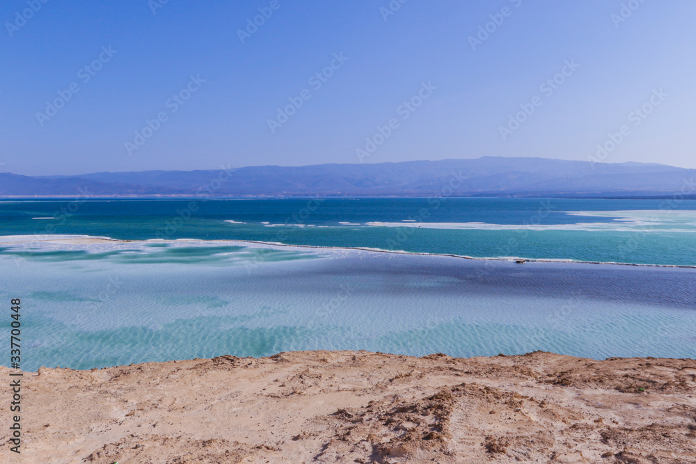 Amazing View to the Salty Surface of the Lake Assal, Djibouti