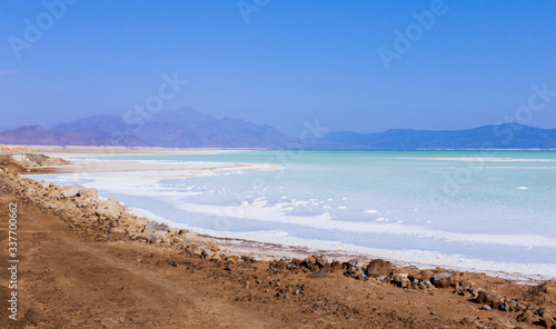 Amazing View to the Salty Surface of the Lake Assal, Djibouti