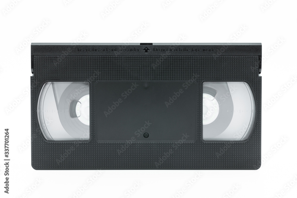 Front view of VHS video tape cassette isolated on white background.