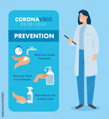 doctor female with prevention of coronavirus 2019 ncov vector illustration design