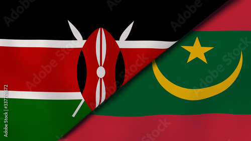 The flags of Kenya and Mauritania. News, reportage, business background. 3d illustration photo