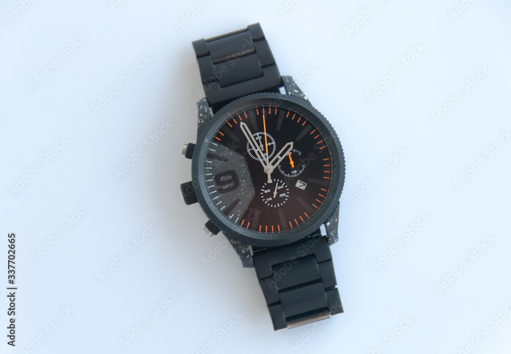 Sport black wristwatches on white background. Isolated. Top view Sport black wristwatches on white background. Isolated. Top view