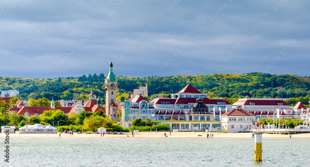 Panoramic view of Sopot with a view of the lighthouse.