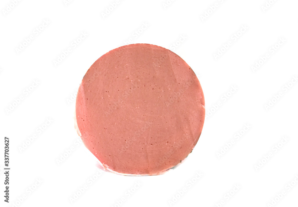 boiled sausage on a white background. boiled sausage on a white background.