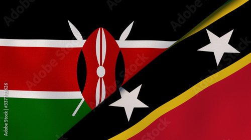 The flags of Kenya and Saint Kitts and Nevis. News, reportage, business background. 3d illustration photo