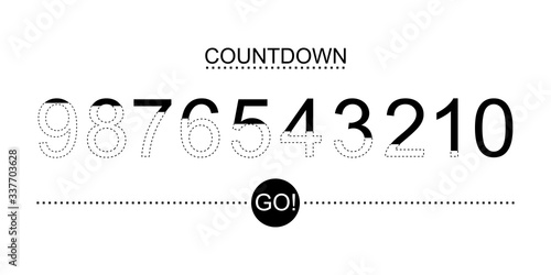 Countdown frame concept number 9, 8, 7, 6, 5, 4, 3, 2, 1, 0. Timer count down on white background. Vector illustration