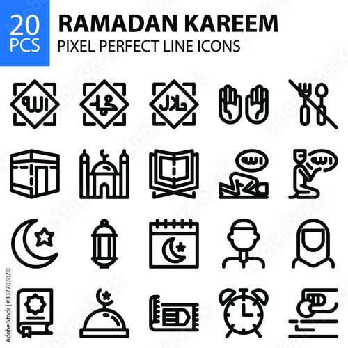 Ramadan kareem ramadhan line icons bundle pixel perfect