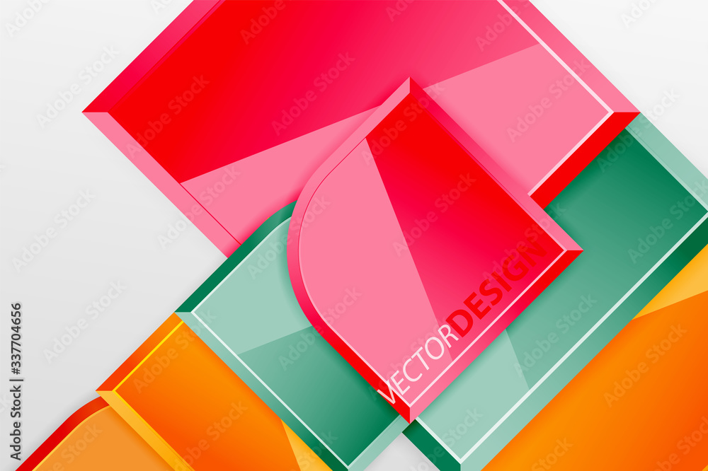 Glossy glass squares with round elements geometric composition. Abstract geometric background with 3d effect composition For Wallpaper, Banner, Background, Card, Book Illustration, landing page