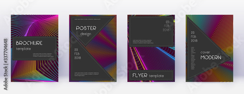 Black brochure design template set. Rainbow abstra