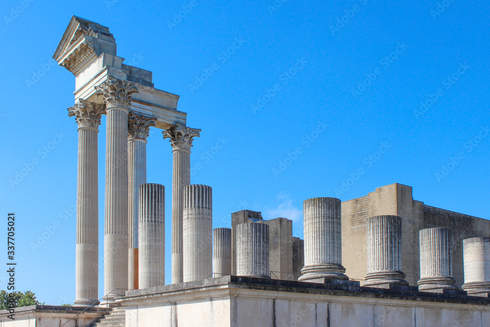 Fototapeta premium Reconstructed corner of the harbor temple (in german Hafentempel) Archaeological Park in Xanten North Rhine-Westphalia