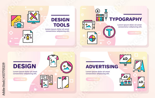 Typography symbols color linear vector icon set