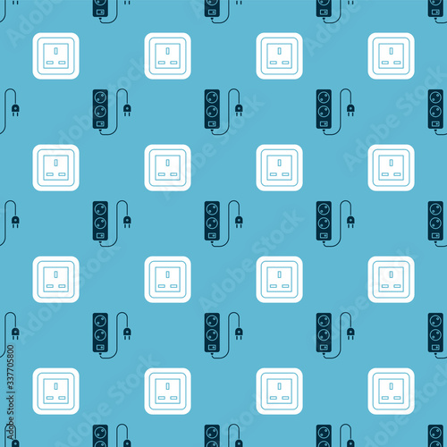 Set Electric extension cord and Electrical outlet on seamless pattern. Vector