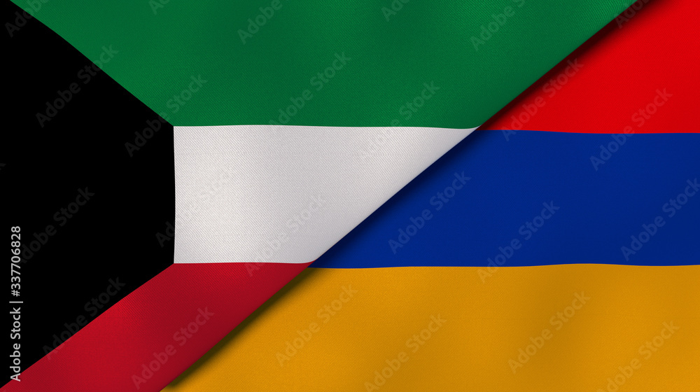 Fototapeta premium The flags of Kuwait and Armenia. News, reportage, business background. 3d illustration