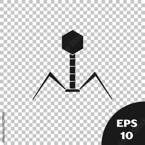 Black Bacteria bacteriophage icon isolated on transparent background. Bacterial infection sign. Microscopic germ cause diseases concept.  Vector Illustration