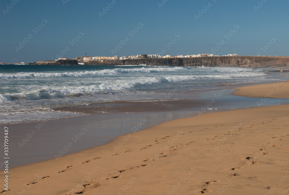 Beach and village of El Cotillo. La Oliva. Fuerteventura. Canary Islands. Spain.