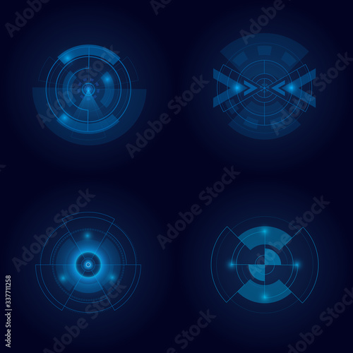 Hud futuristic element isolated on dark background. Hi-tech user interface. Abstract virtual target. Vector illustration