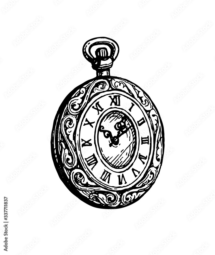 Obraz premium Ink sketch of pocket watch.