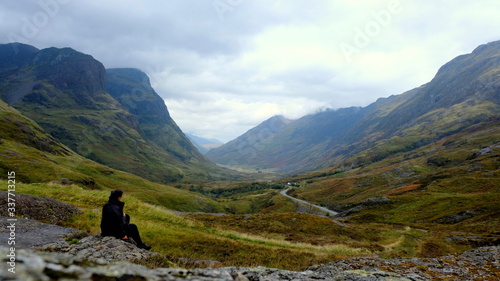 View of the Glencoe valley, scottish highlands, Scotland photo