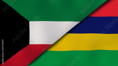 The flags of Kuwait and Mauritius. News, reportage, business background. 3d illustration photo