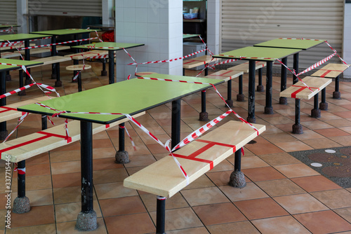 Photography Marked stalls for social distancing at  Singapore