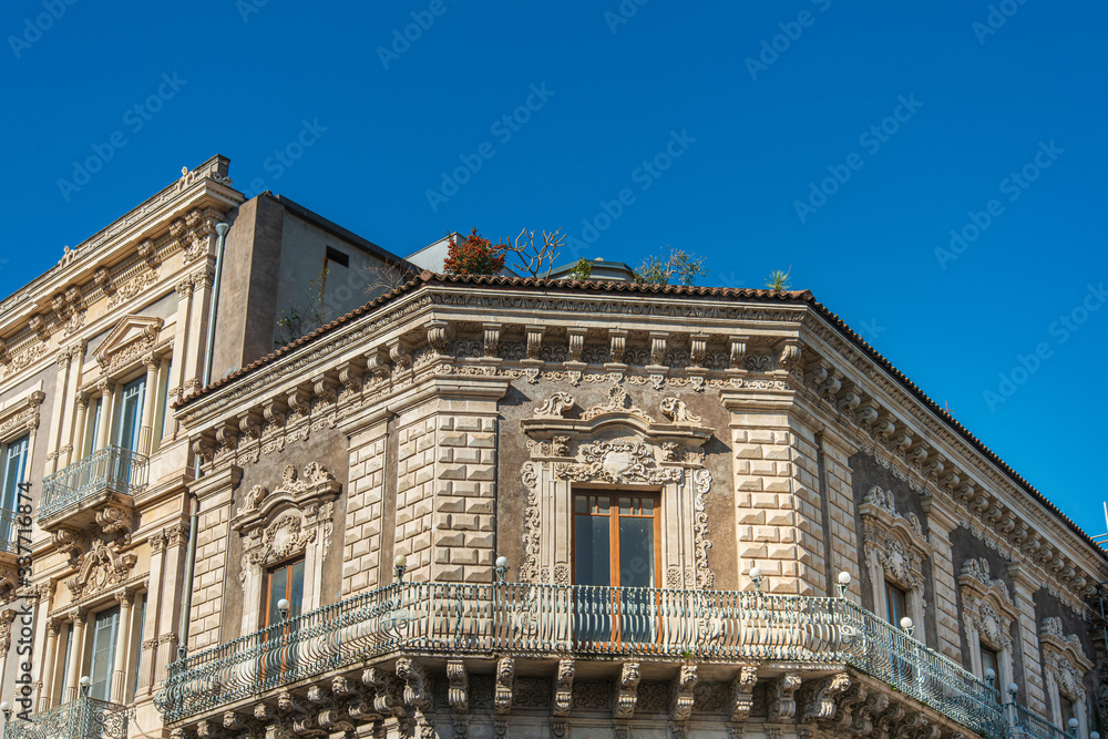 Antique building view in Old Town Catania, Italy Antique building view in Old Town Catania, Italy