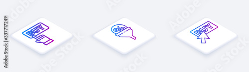 Set Isometric line Buy button, Lead management and Buy button. White square button. Vector
