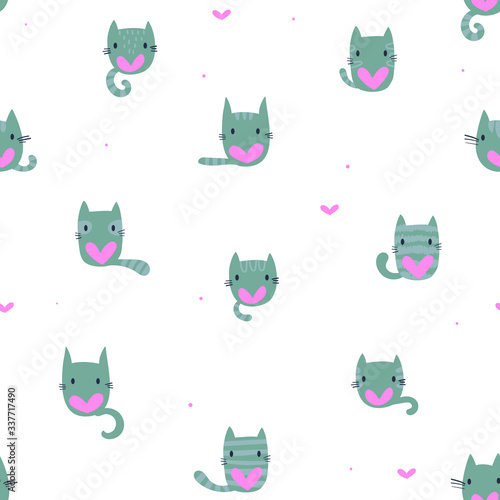 Cats seamless pattern. Cartoon kitten repeating print.