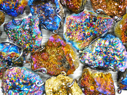 titanium rainbow aura quartz set semigem clusters