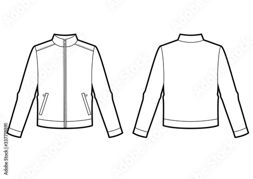 Technical sketch of man sweatshirt with zipper on front.