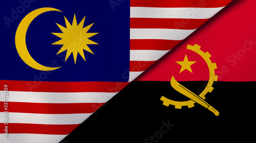 The flags of Malaysia and Angola. News, reportage, business background. 3d illustration photo