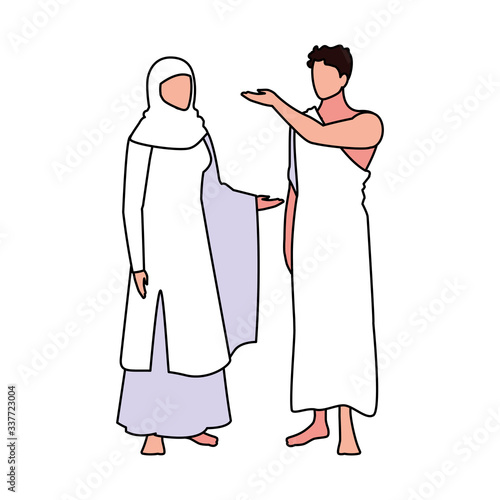 couple of people pilgrims hajj on white background