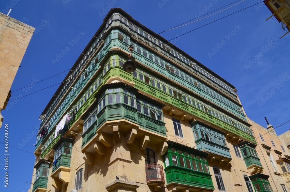 Fototapeta premium Traditional colorful balconies, Valletta old town, Malta