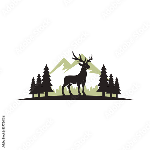 Standing Deer In The Forest Vector Illustration